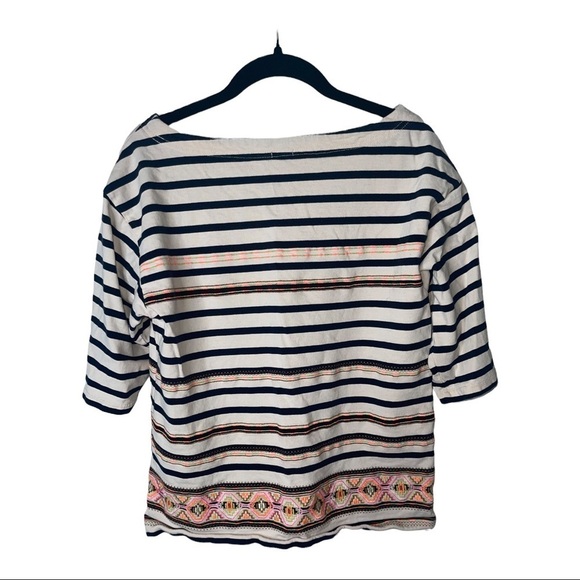 J CREW Navy White Striped 100% Cotton Embroidered Top Size Medium - Picture 4 of 6